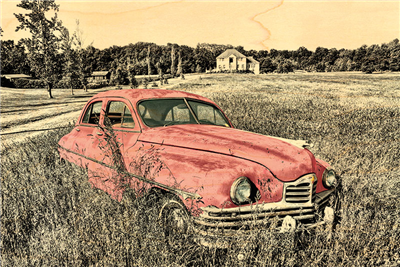Carte postale voiture rose