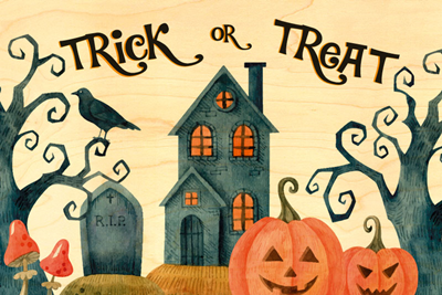 carte bois EV044 halloween trick or treat