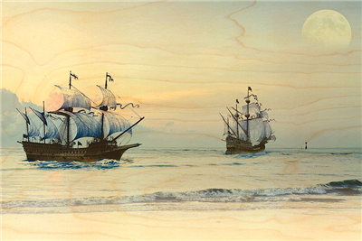 Carte postale bois bateaux pirates