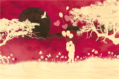 Carte postale amoureux lune rose