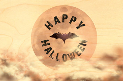 carte bois EV047 halloween lune souris