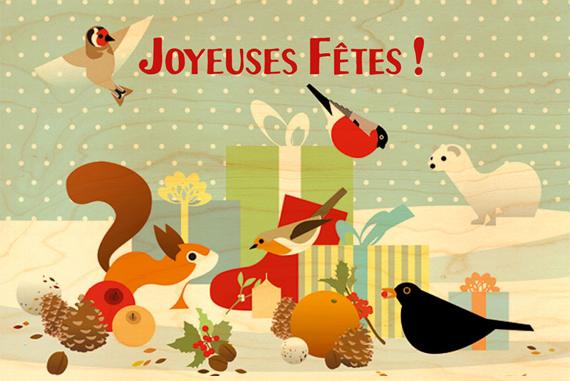 Carte de Noël avec enveloppe, chien et oie