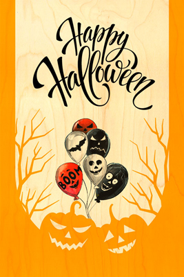 carte bois EV045 halloween deux citrouilles