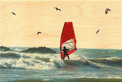 Carte postale bois planche à voile