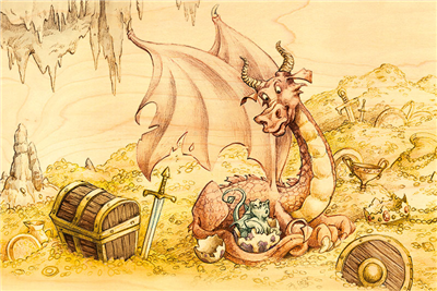 Carte postale en bois dragon trésor