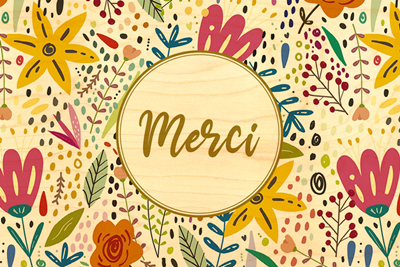 Carte en bois merci floral